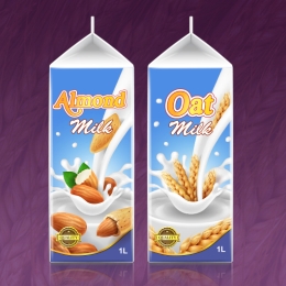 containers of almond and oat milks