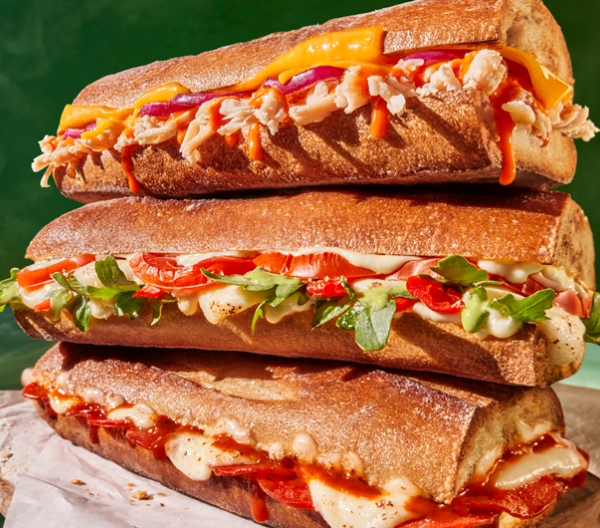 stack of 3 panera toasted melt sandwiches