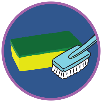 cartoon sponge and cleaning brush