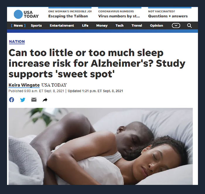 USA Today article on sleep and alzheimer's