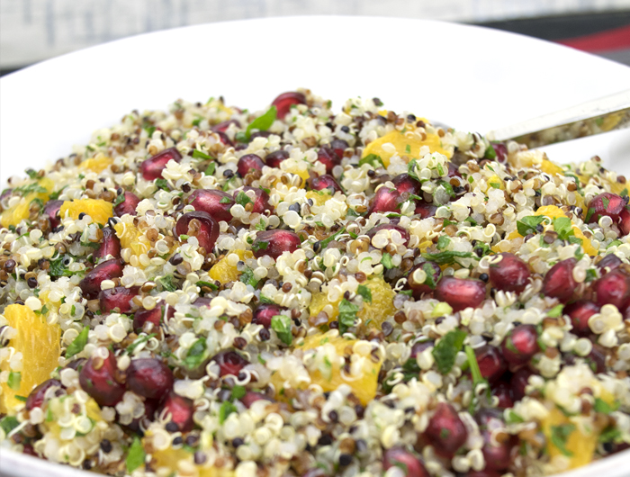 quinoa salad with citrus and pomegranate seeds