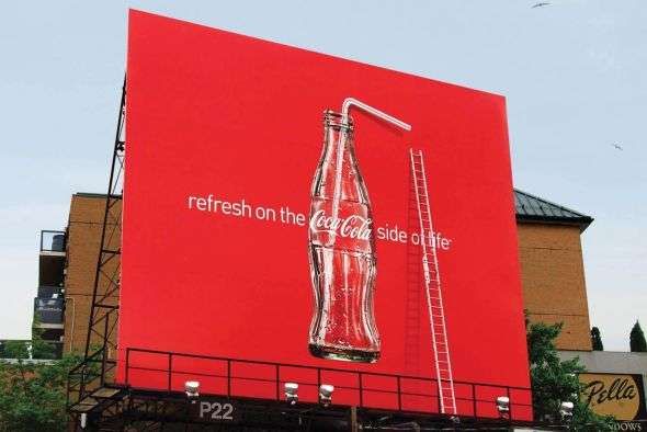 A billboard advertisement that reads 