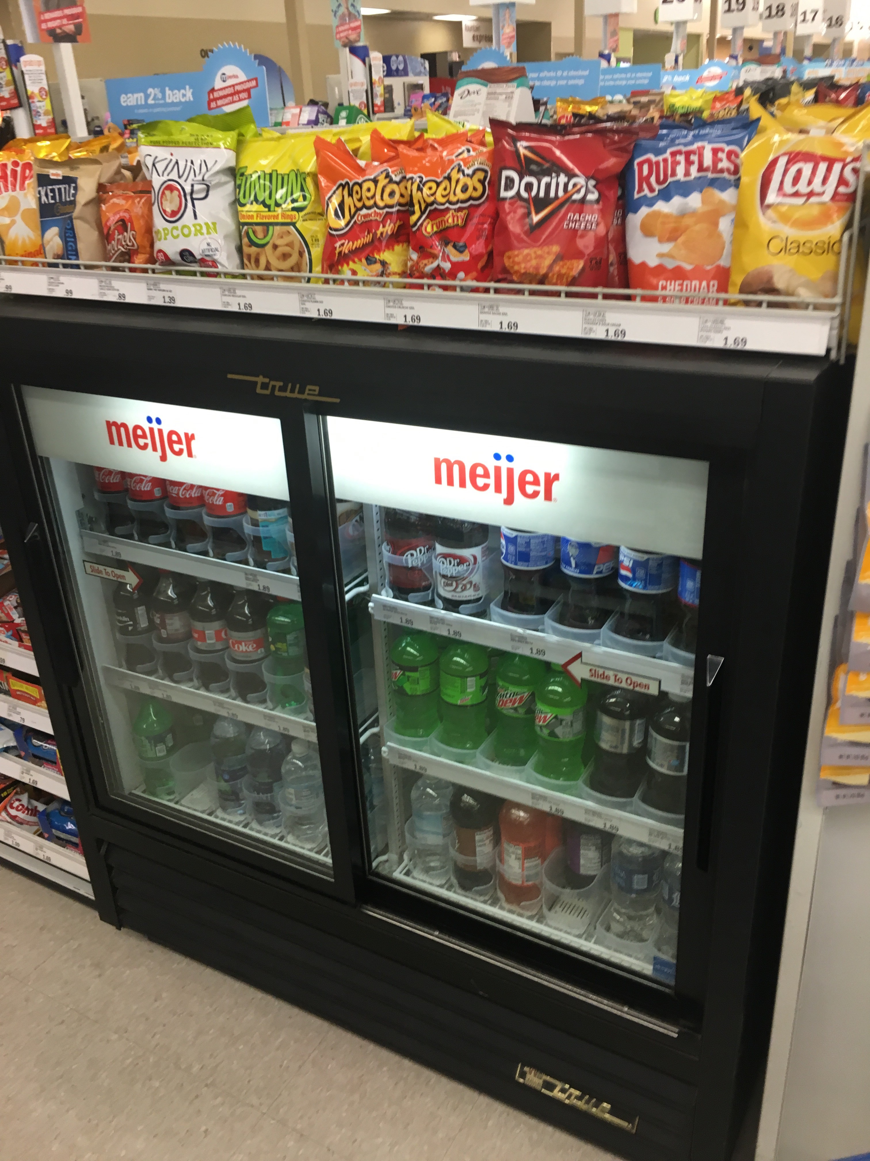Sugar-sweetened beverages at a Meijer checkout lane. 