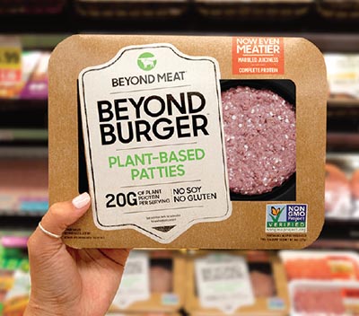 Beyond Burgers are sold in the meat case at many stores. 