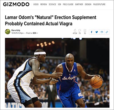 In 2015, former NBA star Lamar Odom (right) collapsed in a Nevada brothel after using cocaine. He also reportedly had taken up to 10 doses of Reload over three days. The FDA found hidden Viagra in Reload in 2013.