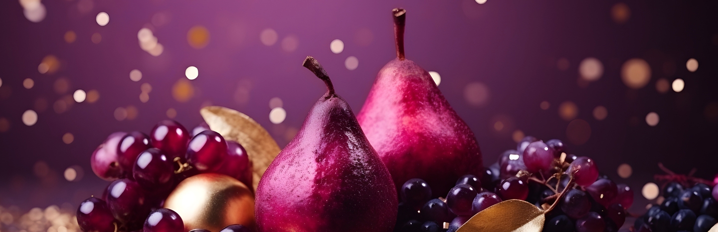 purple fruit and confetti