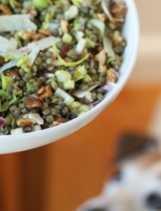 a bowl of crunchy lentil salad