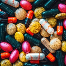 Brightly colored pills