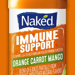 a bottle of naked immune support orange carrot mango juice