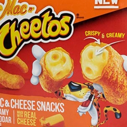 front of mac n' cheetos package