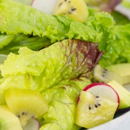 salad with lettuce, kiwi, avocado, and radish
