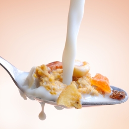 cereal and milk on a spoon