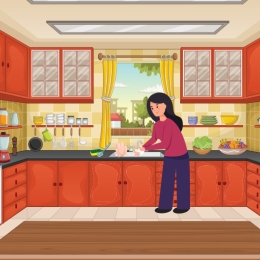 Cartoon woman in kitchen