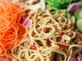 peanut noodles with assortment of spiralized vegetables
