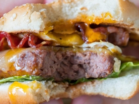 close-up of a burger