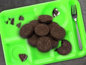Oreo cookies on a school lunch tray