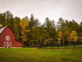 Red barn on farmland