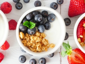 Bowl of yogurt with blueberries and granola