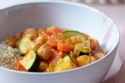 chickpeas and vegetables in a tomato based sauce