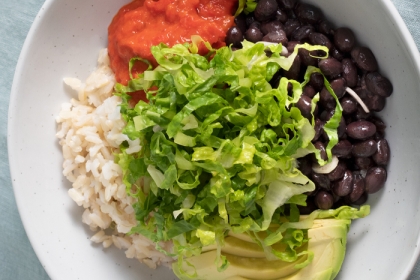 beans and rice with roasted tomato salsa