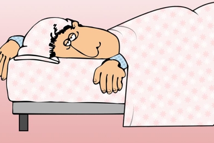 cartoon man sleep in bed