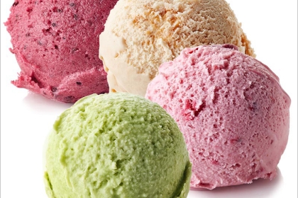 scoops of various ice cream flavors