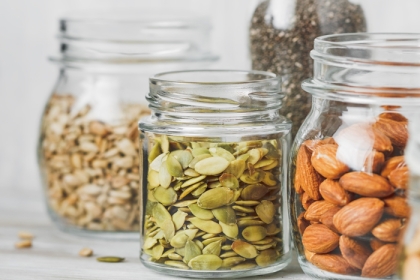 nuts and seeds in jars