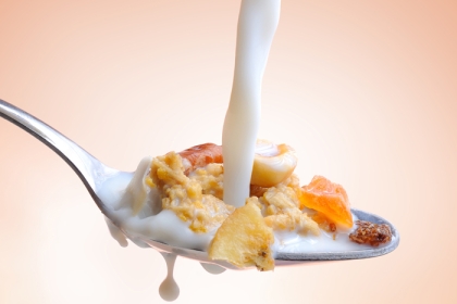 cereal and milk on a spoon