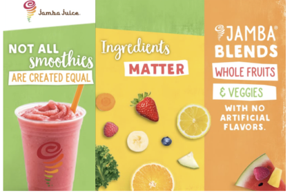 Jamba Juice poster promoting "whole fruits and veggies"