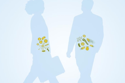 illustration of a man's and a woman's gut microbes