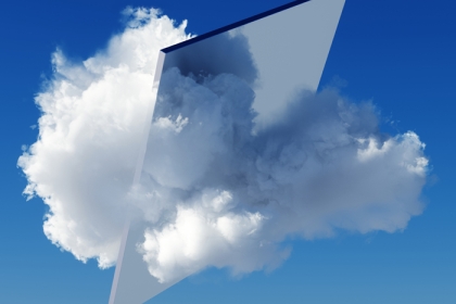 mirror in the clouds with a blue sky background