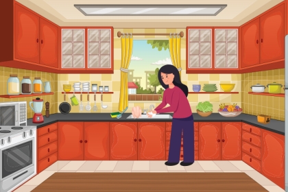 Cartoon woman in kitchen