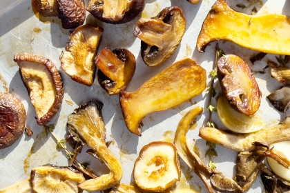 Roasted mushrooms on a sheet pan