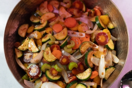 bowl of colorful stir-fried veggies