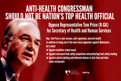CSPI Urges Senate to Reject Price as HHS Nominee