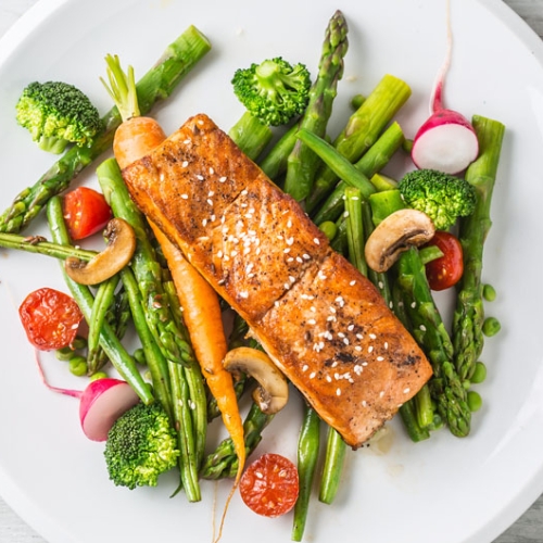 plate of salmon and vegetables