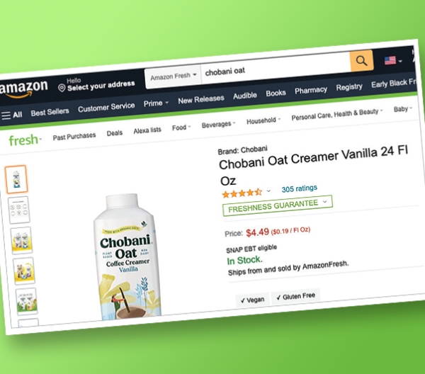 screenshot of a grocery item listing on Amazon Fresh