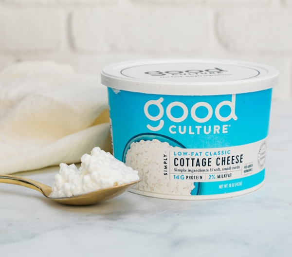 tub of goo culture cottage cheese with spoon