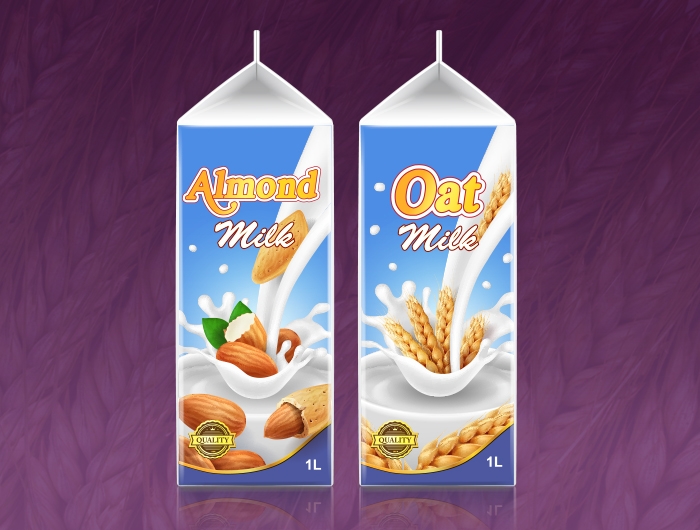 containers of almond and oat milks