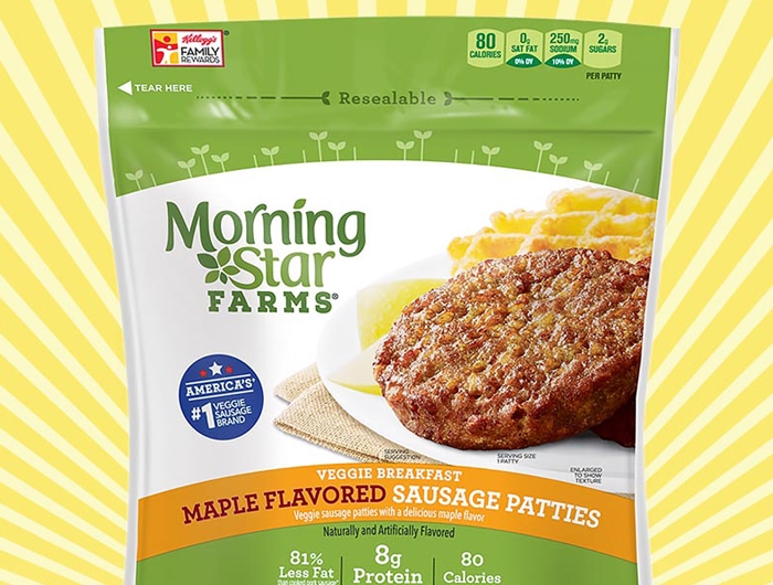 a package of Morningstar farms maple flavored veggie sausage patties