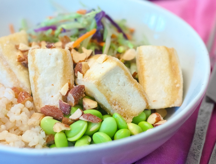 a bowl of edamame and crispy tofu