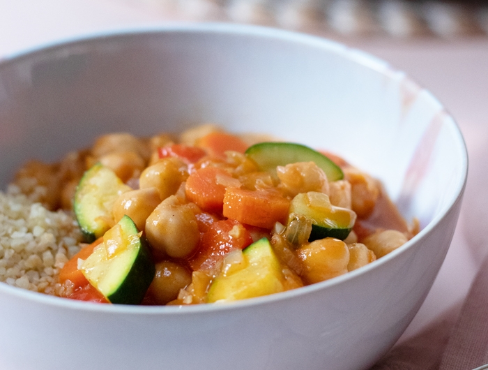chickpeas and vegetables in a tomato based sauce