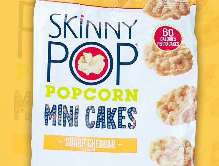 front of skinny pop mini cake package