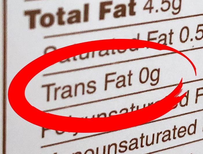 close up of trans fat on nutrition facts label