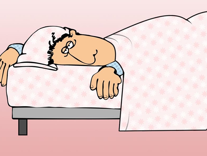 cartoon man sleep in bed