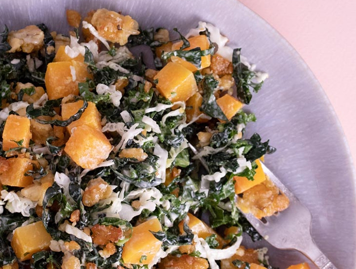 kale and butternut squash on a plate