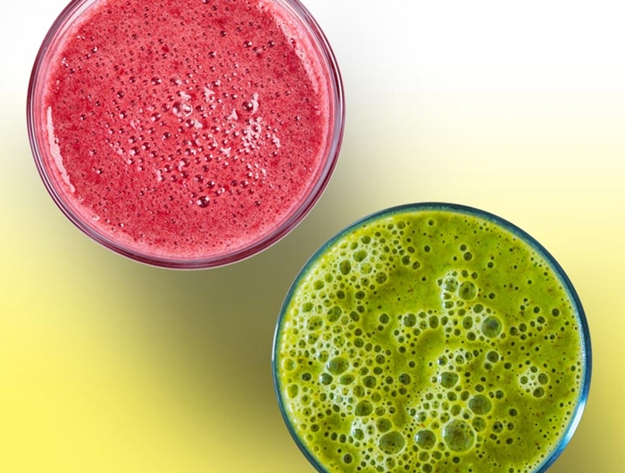 two smoothies in glasses