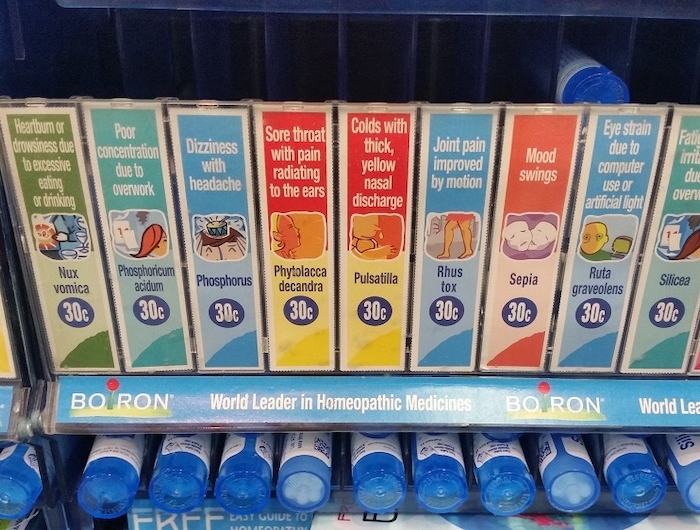 Homeopathic drugs on store shelf