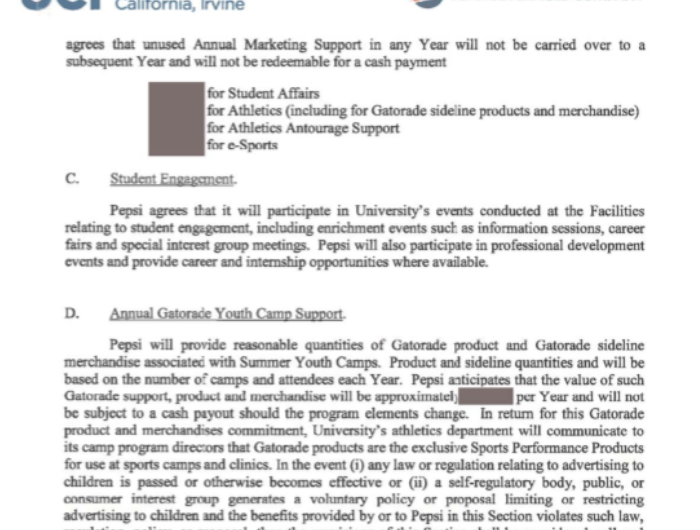University of California, Irvine and Pepsi Beverage Company contract