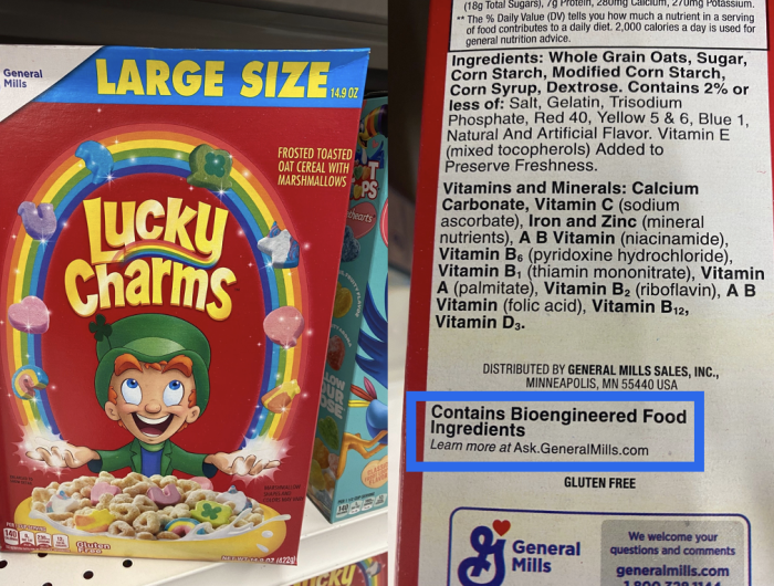 Label on Lucky Charms cereal 